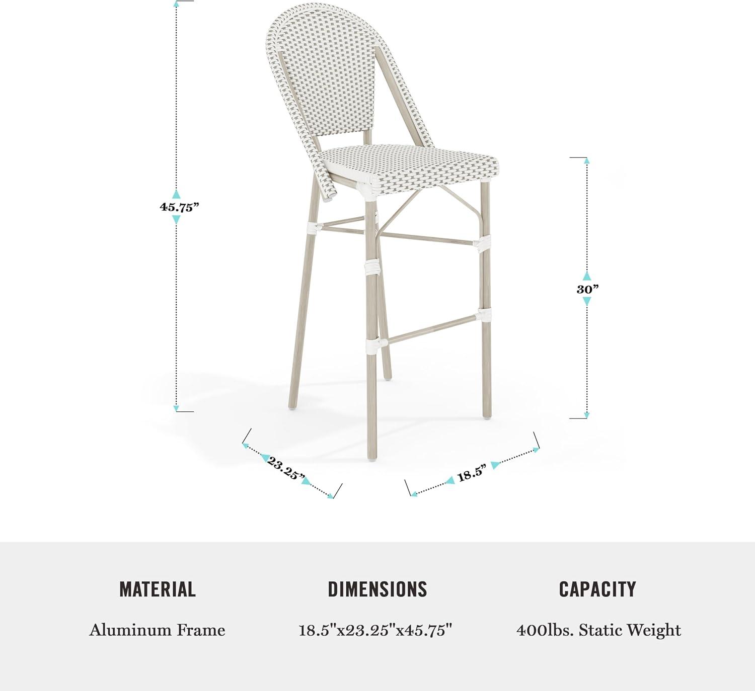 imageMartha Stewart Lily Pond IndoorOutdoor Stackable Bar Stools with Natural Woodgrain Aluminum Frame Finish WhiteNavy Woven Rattan Backrests and Seats Set of 2Gray WhiteGray Frame