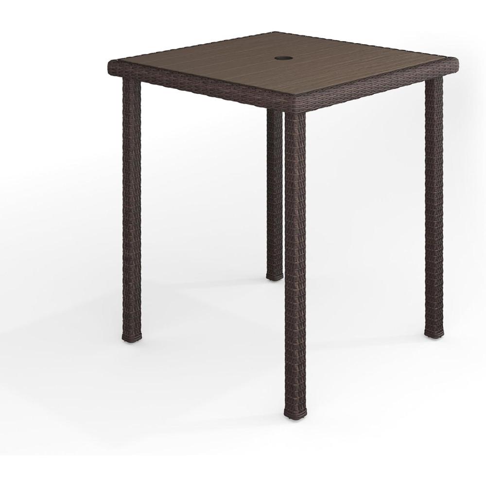 imageMartha Stewart Bedford 37 Square IndoorOutdoor Patio Bar Height Table with Faux Wood Top and Rattan Wicker Finish in GrayBrown