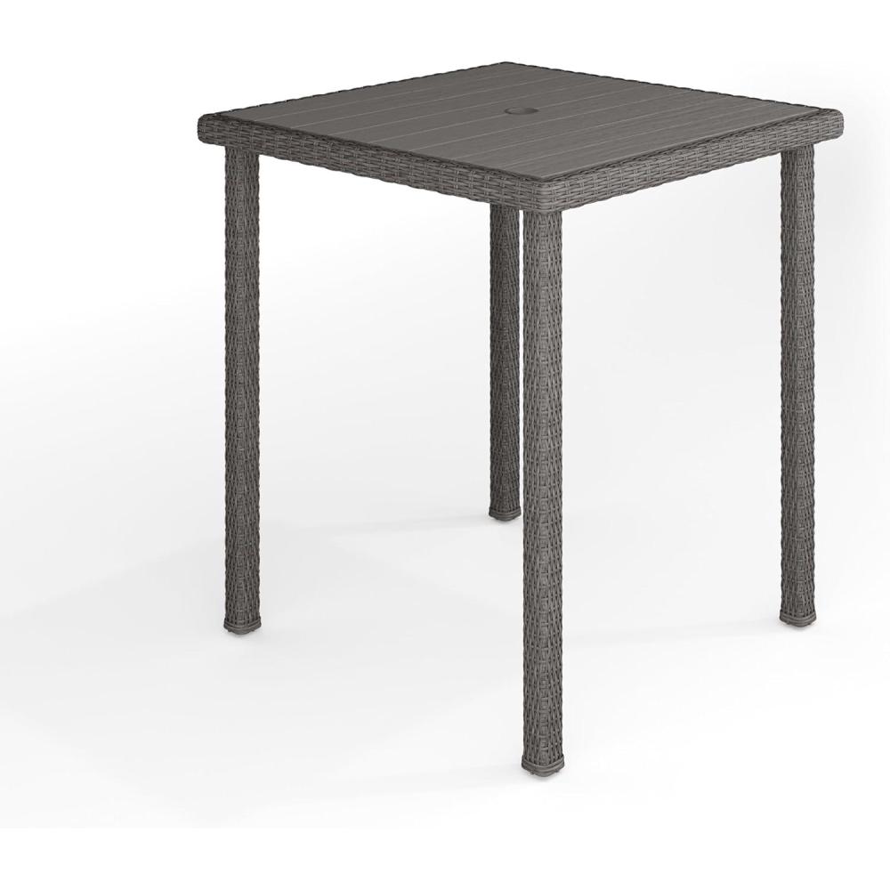 imageMartha Stewart Bedford 37 Square IndoorOutdoor Patio Bar Height Table with Faux Wood Top and Rattan Wicker Finish in GrayGrey