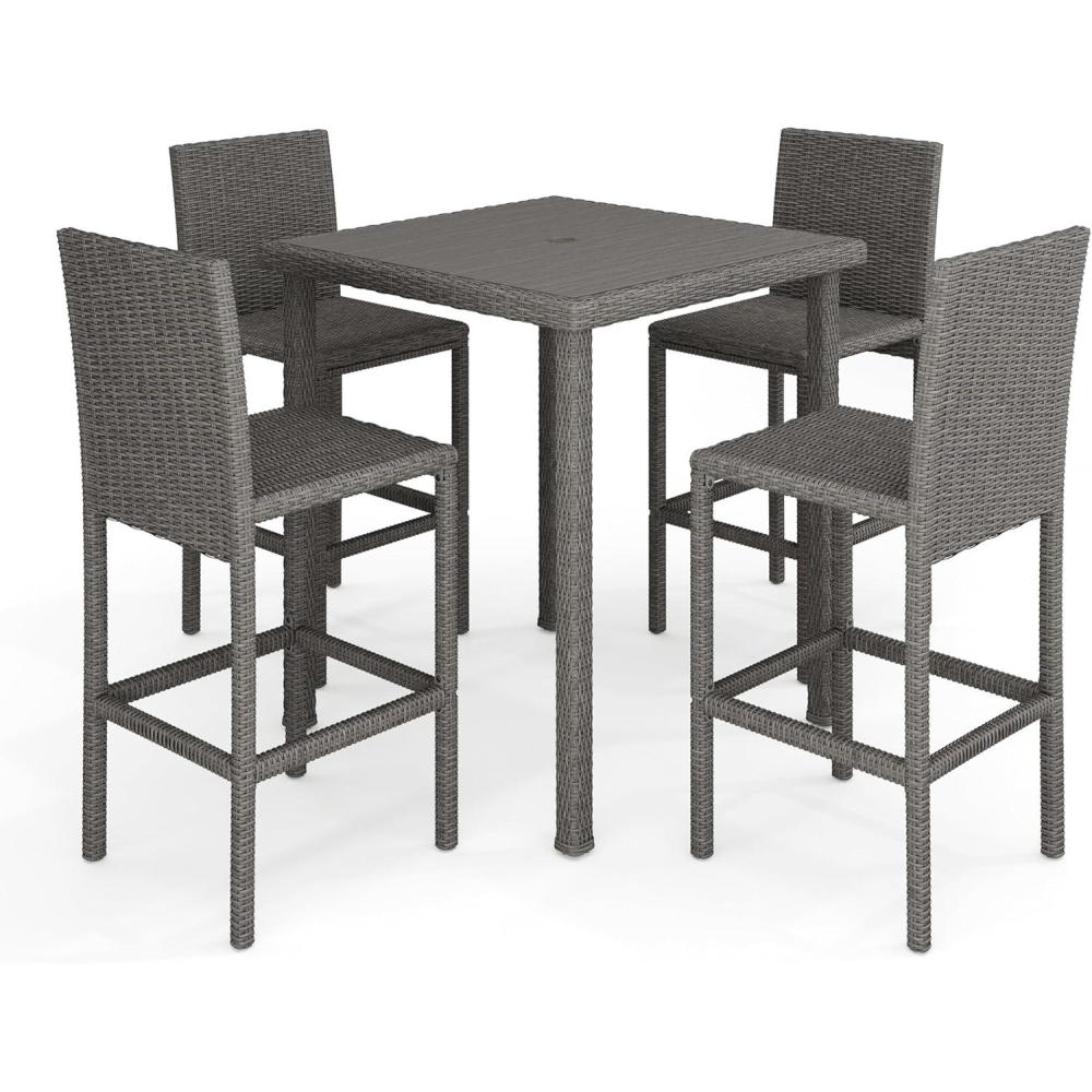imageMartha Stewart Bedford 5Piece IndoorOutdoor Bar Height Set with 4 Patio Bar Stools and Bar Height Table with Faux Wood Top and Rattan Wicker Finish in GrayGrey