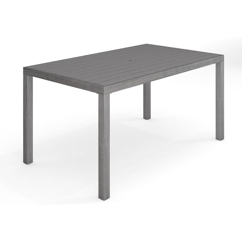imageMartha Stewart Bedford 62 IndoorOutdoor Aluminum Patio Table with Umbrella Hole and Brushed Woodgrain Finish in BrownGrey