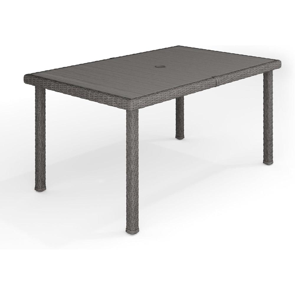 imageMartha Stewart Bedford 71 IndoorOutdoor Patio Table with Faux Wood Top and Rattan Wicker Finish in BrownGrey
