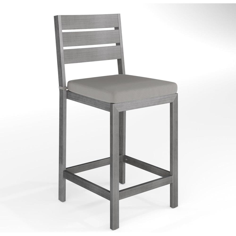 imageMartha Stewart Bedford IndoorOutdoor Aluminum Patio Bar Stools with Brushed Woodgrain Finish in Gray and Gray AllWeather Cushions Set of 2Grey