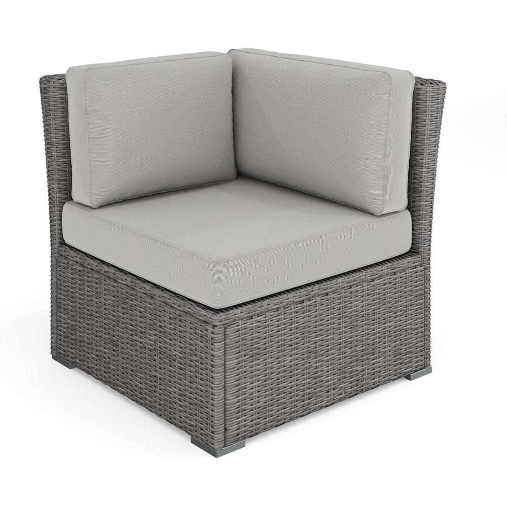 imageMartha Stewart Bedford IndoorOutdoor Modular Patio Sectional Sofa Center Seat with Rattan Wicker Finish in Gray with Gray AllWeather CushionsGray CushionsGray Frame