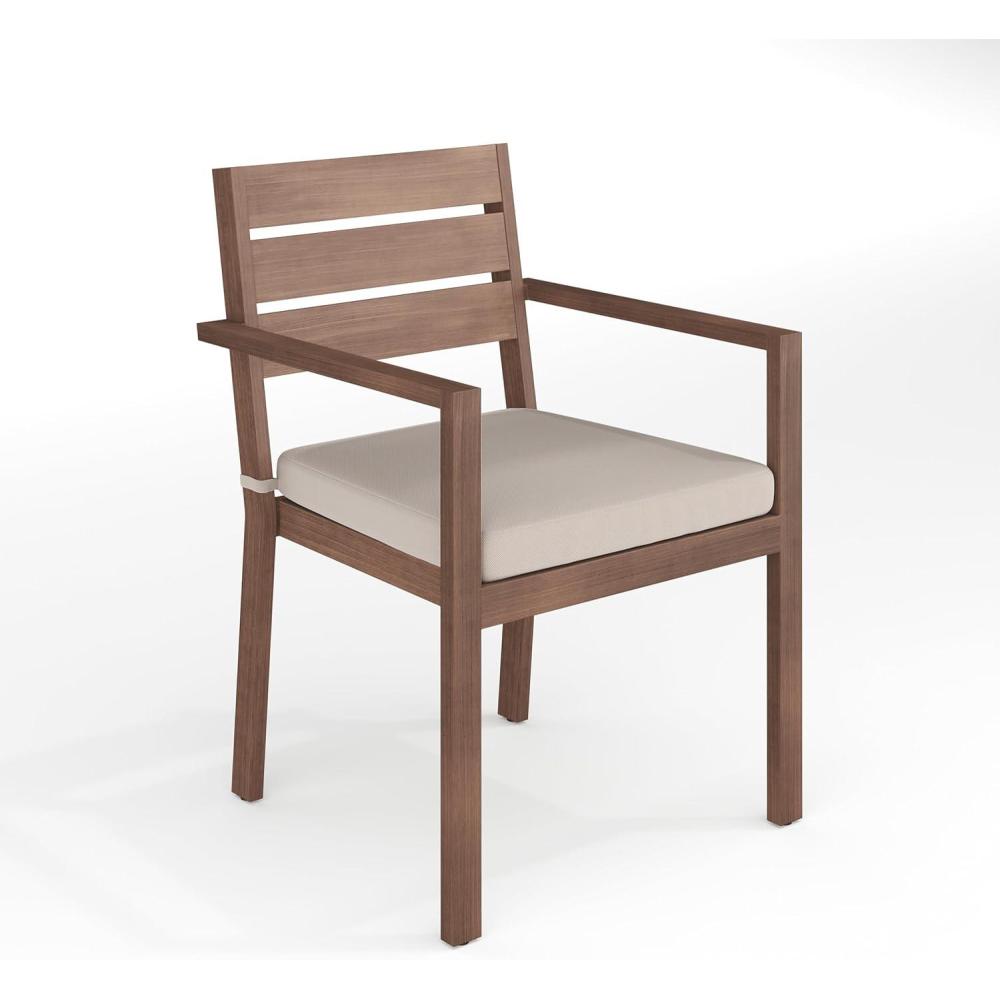 imageMartha Stewart Bedford IndoorOutdoor Stackable Aluminum Patio Armchair with Brushed Woodgrain Finish in Brown and Cream AllWeather CushionBrown