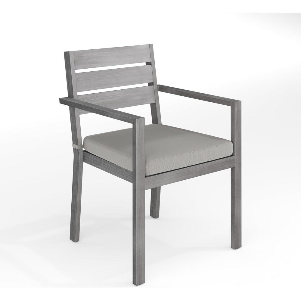 imageMartha Stewart Bedford IndoorOutdoor Stackable Aluminum Patio Armchair with Brushed Woodgrain Finish in Brown and Cream AllWeather CushionGrey