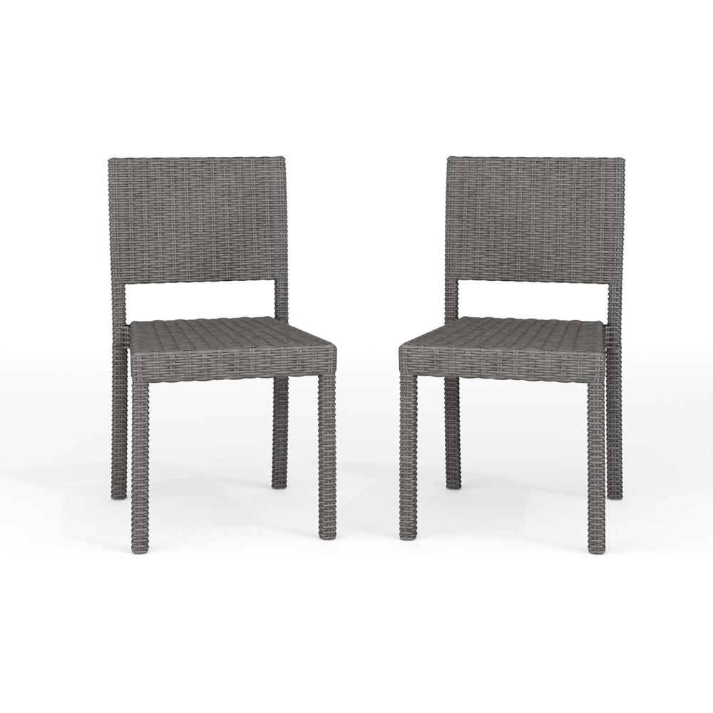 imageMartha Stewart Bedford IndoorOutdoor Stackable Patio Chairs with Rattan Wicker Finish in Brown Set of 2Grey