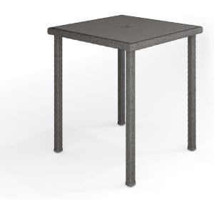 Martha Stewart Bedford 37” Square Indoor-Outdoor Patio Bar Height Table with Faux Wood Top and Rattan Wicker Finish in Gray(Grey)