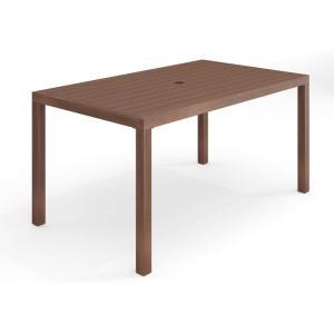 Martha Stewart Bedford 62″ Indoor-Outdoor Aluminum Patio Table with Umbrella Hole and Brushed Woodgrain Finish in Brown(Brown)
