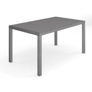 Martha Stewart Bedford 62″ Indoor-Outdoor Aluminum Patio Table with Umbrella Hole and Brushed Woodgrain Finish in Brown(Grey)