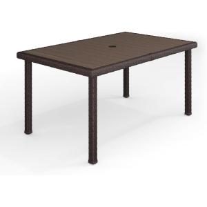 Martha Stewart Bedford 71″ Indoor-Outdoor Patio Table with Faux Wood Top and Rattan Wicker Finish in Brown(Brown)