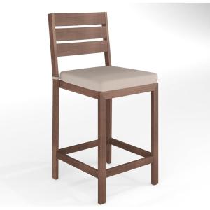 Martha Stewart Bedford Indoor-Outdoor Aluminum Patio Bar Stools with Brushed Woodgrain Finish in Gray and Gray All-Weather Cushions, Set of 2(Brown)