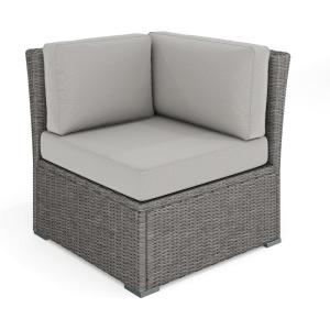 Martha Stewart Bedford Indoor-Outdoor Modular Patio Sectional Sofa Center Seat with Rattan Wicker Finish in Gray with Gray All-Weather Cushions(Gray Cushions/Gray Frame)