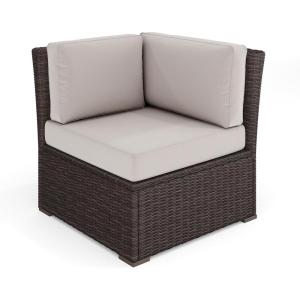 Martha Stewart Bedford Indoor-Outdoor Modular Patio Sectional Sofa Center Seat with Rattan Wicker Finish in Gray with Gray All-Weather Cushions(Tan Cushions/Brown Frame)