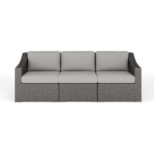 Martha Stewart Bedford Indoor-Outdoor Modular Patio Sofa for 3 with Rattan Wicker Finish in Brown with Tan All-Weather Cushions(Gray Cushions/Gray Frame)
