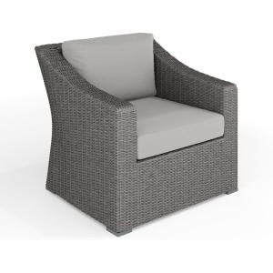 Martha Stewart Bedford Indoor-Outdoor Patio Accent Chair with Rattan Wicker Finish in Gray with Gray All-Weather Cushions(Gray Cushions/Gray Frame)