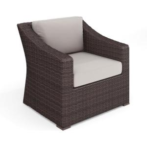Martha Stewart Bedford Indoor-Outdoor Patio Accent Chair with Rattan Wicker Finish in Gray with Gray All-Weather Cushions(Tan Cushions/Brown Frame)