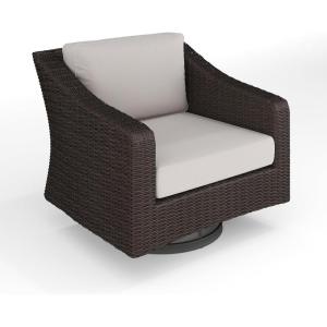 Martha Stewart Bedford Indoor-Outdoor Patio Chair with 360° Swivel Functionality and Rattan Wicker Finish in Brown with Tan All-Weather Cushions