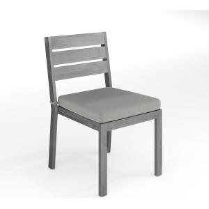 Martha Stewart Bedford Indoor-Outdoor Stackable Aluminum Patio Chair with Brushed Woodgrain Finish in Gray and Gray All-Weather Cushion(Grey)