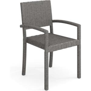 Martha Stewart Bedford Indoor-Outdoor Stackable Patio Armchairs with Rattan Wicker Finish in Brown, Set of 2(Grey)