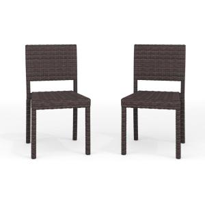 Martha Stewart Bedford Indoor-Outdoor Stackable Patio Chairs with Rattan Wicker Finish in Brown, Set of 2(Brown)