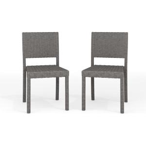 Martha Stewart Bedford Indoor-Outdoor Stackable Patio Chairs with Rattan Wicker Finish in Brown, Set of 2(Grey)
