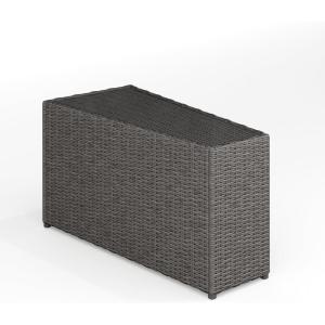 Martha Stewart Bedford Indoor-Outdoor Tapered Patio Side Table with Inset Tempered Glass Top and Rattan Wicker Finish in Gray(Grey)