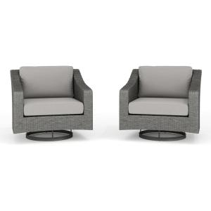 Martha Stewart Bedford Set of 2 Indoor-Outdoor Patio Chairs with 360° Swivel Functionality and Rattan Wicker Finish in Brown with Tan All-Weather Cushions(Gray Cushions/Gray Frame)