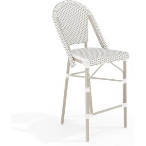 Martha Stewart Lily Pond Indoor-Outdoor Stackable Counter Stool with Natural Woodgrain Aluminum Frame Finish and Black/White Woven Rattan Backrest and Seat(Gray & White/Gray Frame)