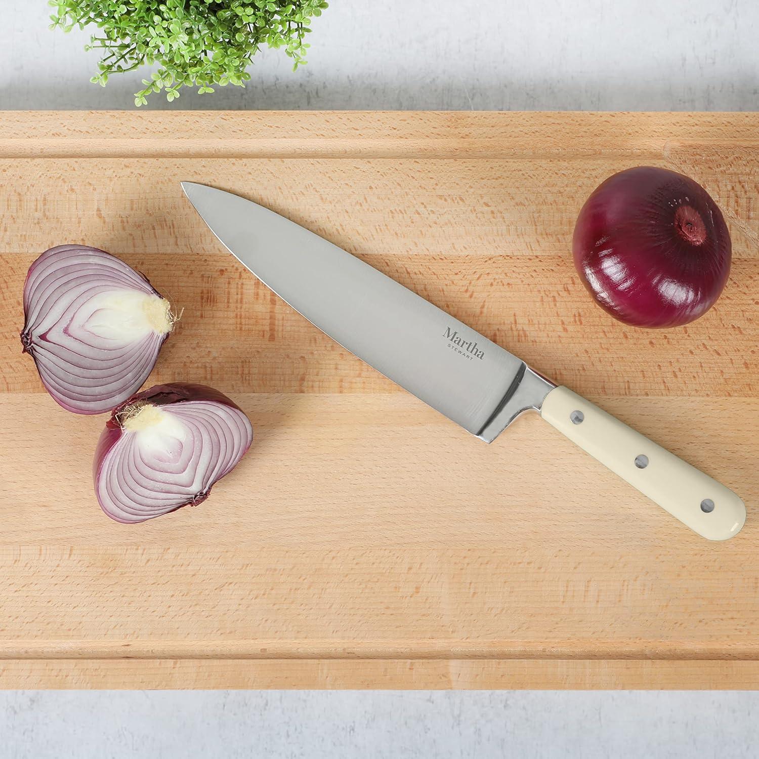 imageMartha Stewart 8 Inch Forged Triple Riveted Stainless Steel Chef Knife Martha BlueLinen Chefs Knife