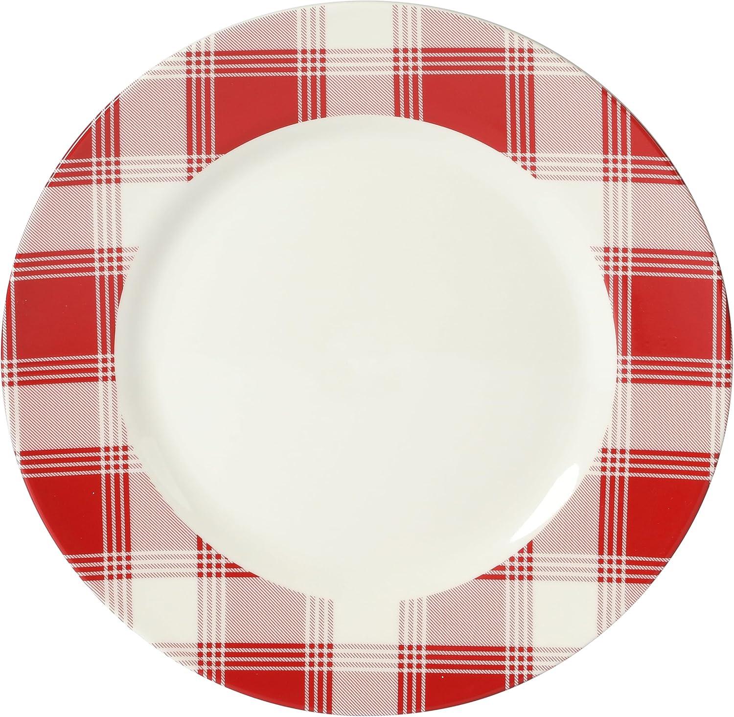 imageMartha Stewart Christmas Plates 12 Piece Decorated Red and White Stoneware Dinnerware SetRedWhite Plaid