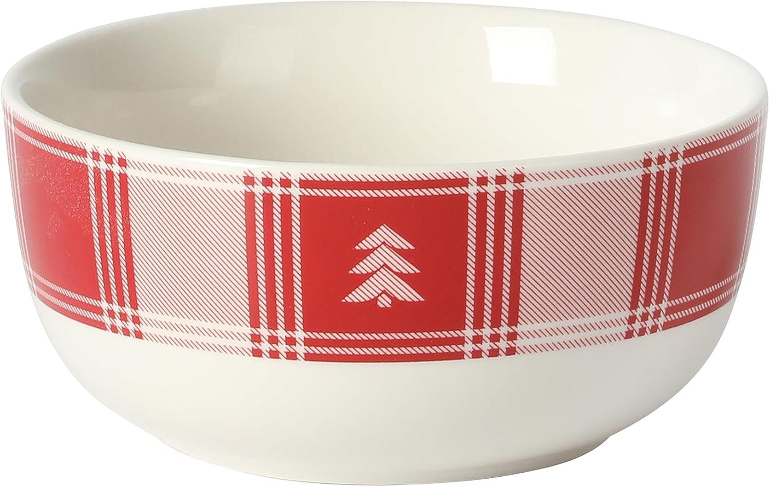imageMartha Stewart Christmas Plates 12 Piece Decorated Red and White Stoneware Dinnerware SetRedWhite Plaid