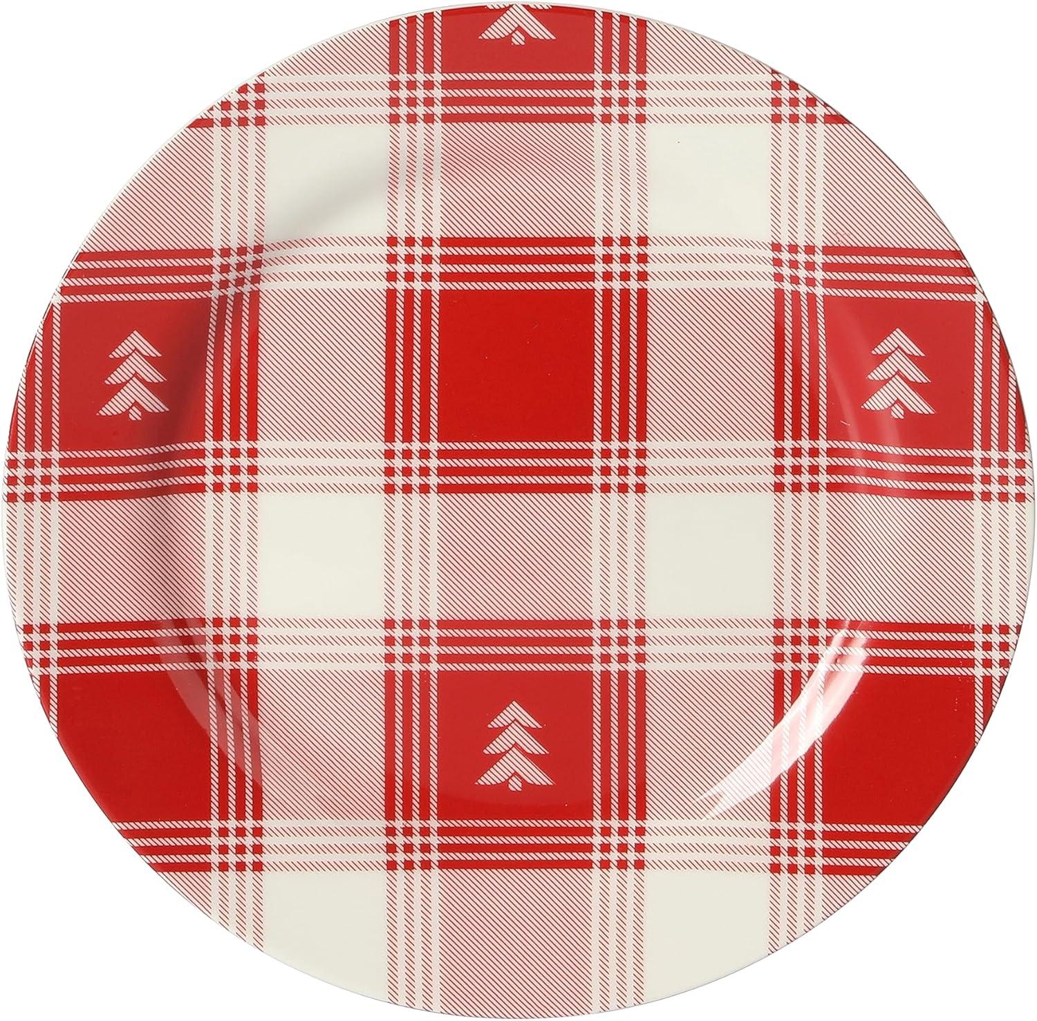 imageMartha Stewart Christmas Plates 12 Piece Decorated Red and White Stoneware Dinnerware SetRedWhite Plaid