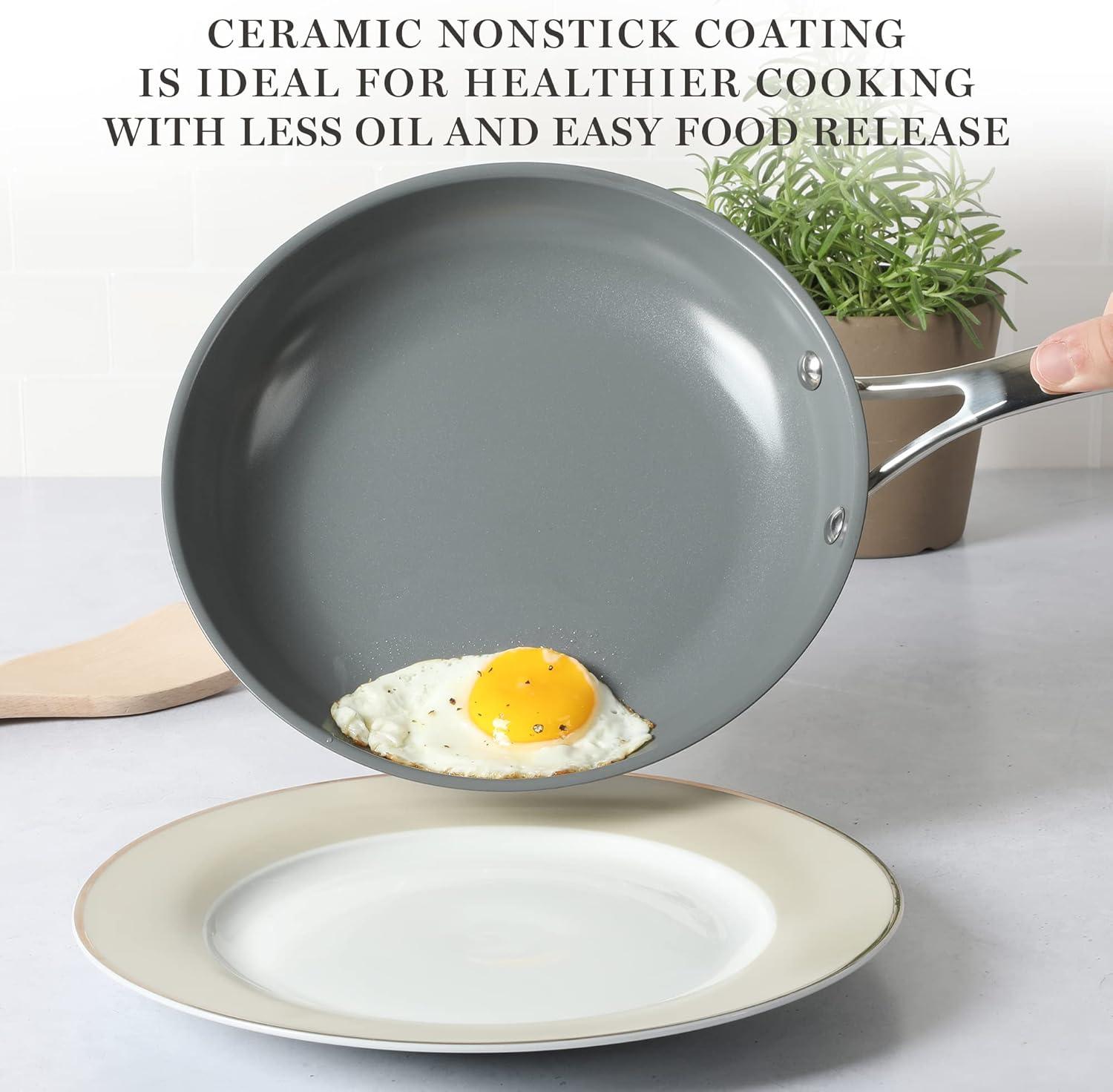 imageMartha Stewart Delaroux Stainless Steel 95 amp 12 PFAs Free Premium Ceramic Nonstick Fry Pan Set