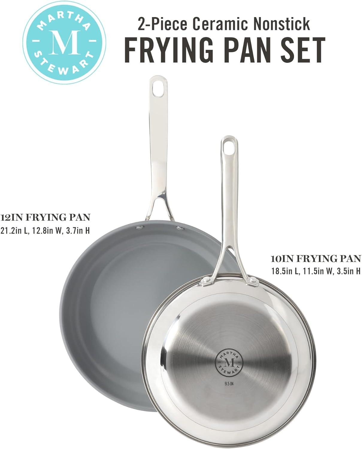 imageMartha Stewart Delaroux Stainless Steel 95 amp 12 PFAs Free Premium Ceramic Nonstick Fry Pan Set
