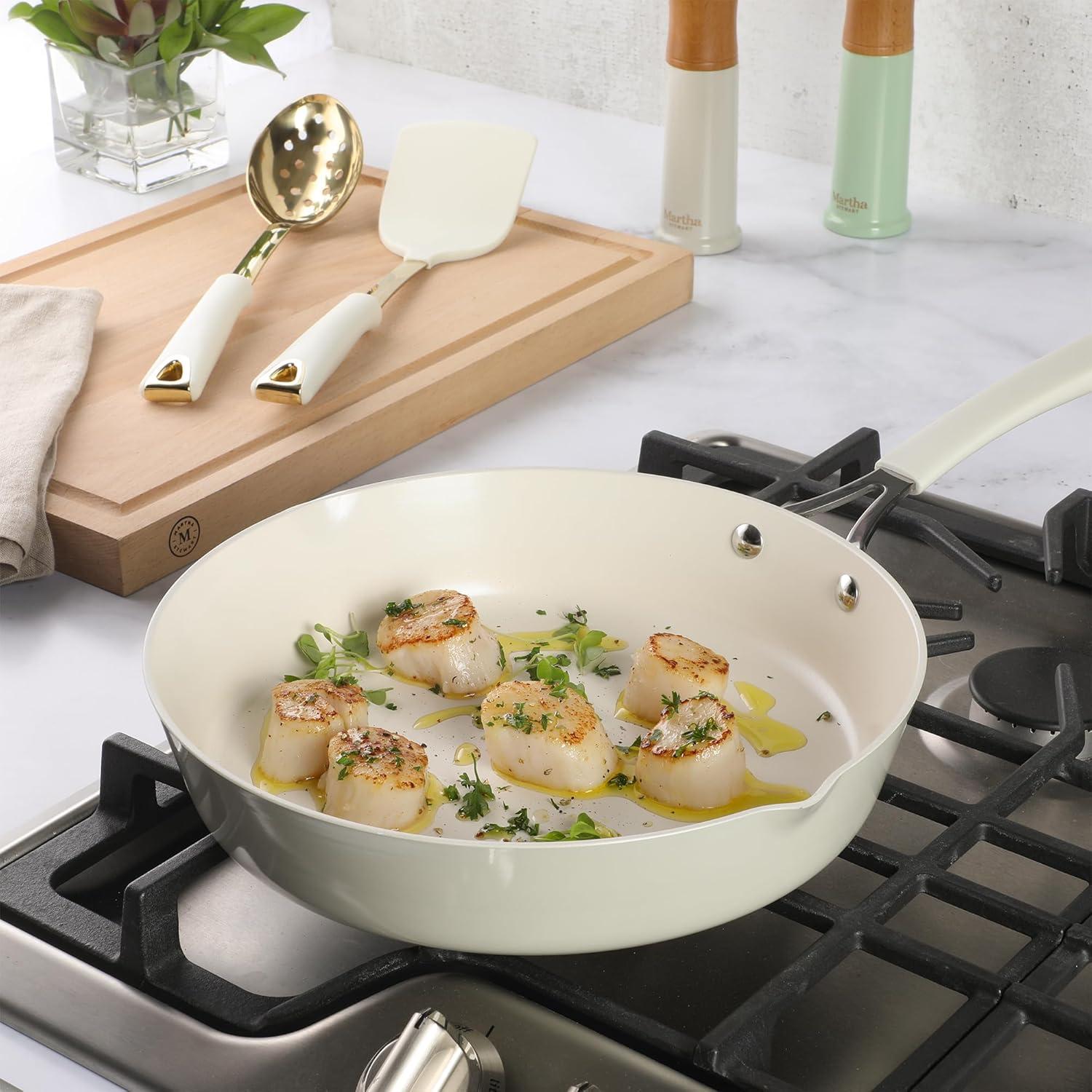 imageMartha Stewart Lockton 2Piece Stainless Steel amp Nylon Kitchen Turner and Slotted Spoon Set Linen wGold