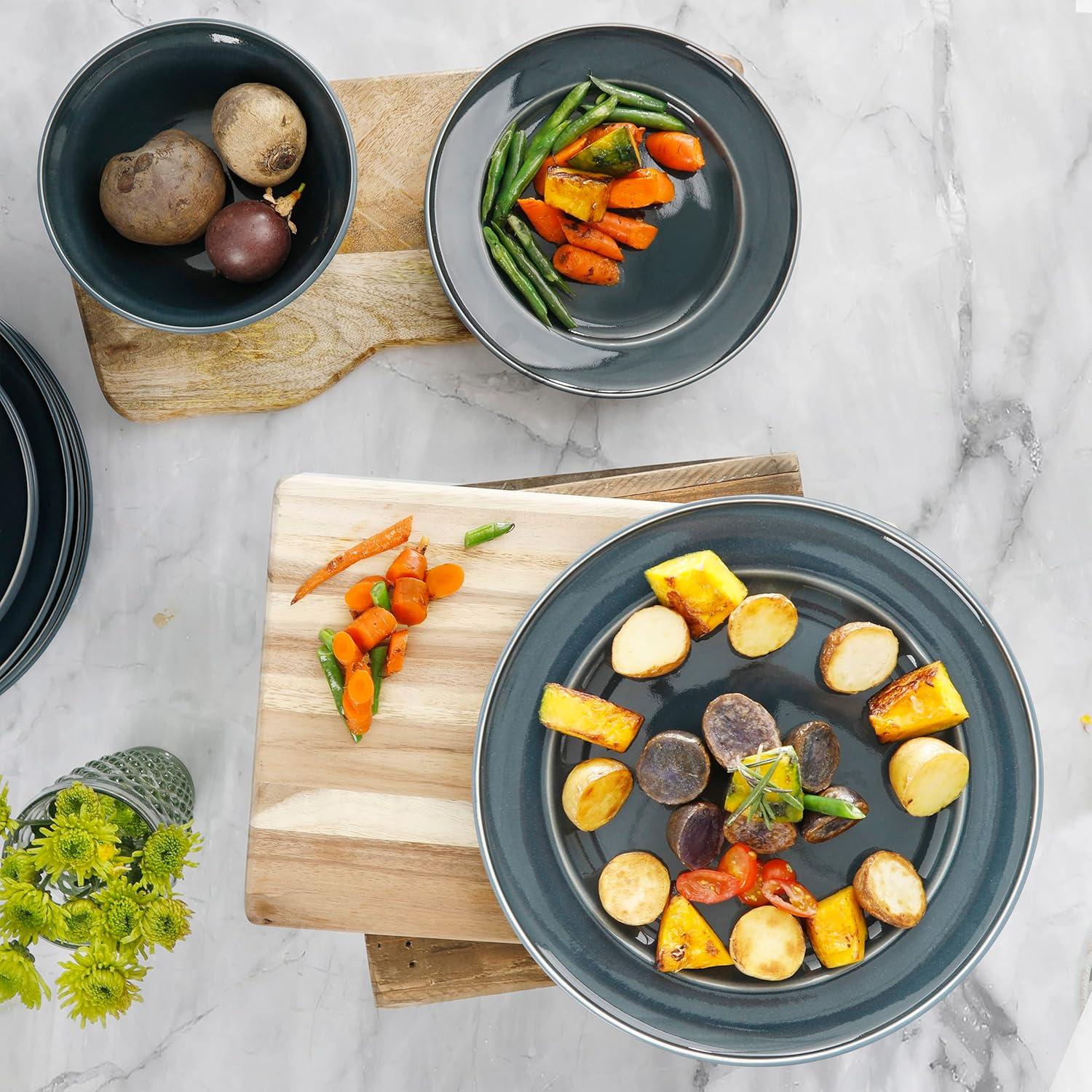 imageMartha Stewart Portillo 12 Piece Reactive Stoneware Dinnerware Set Blue