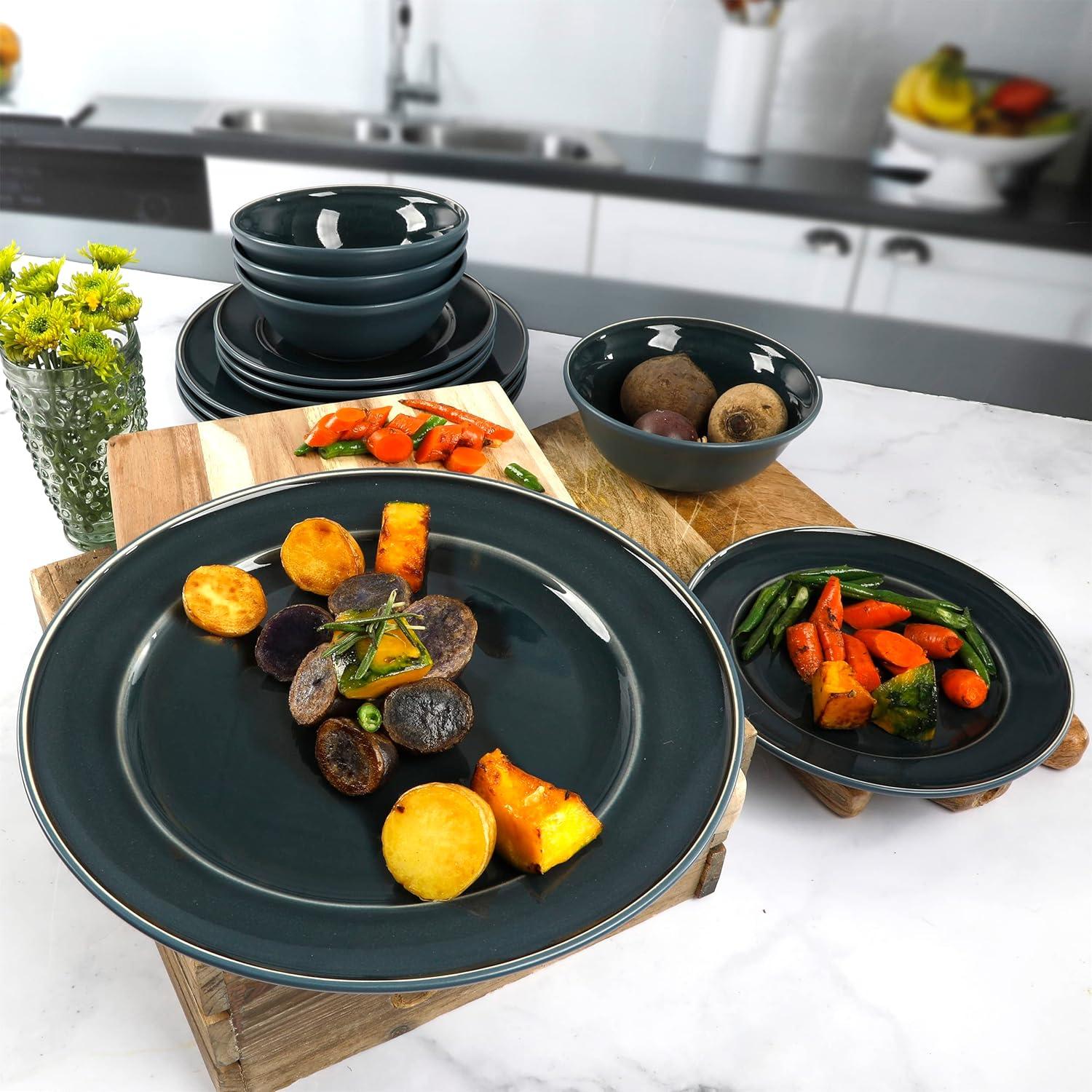 imageMartha Stewart Portillo 12 Piece Reactive Stoneware Dinnerware Set Blue