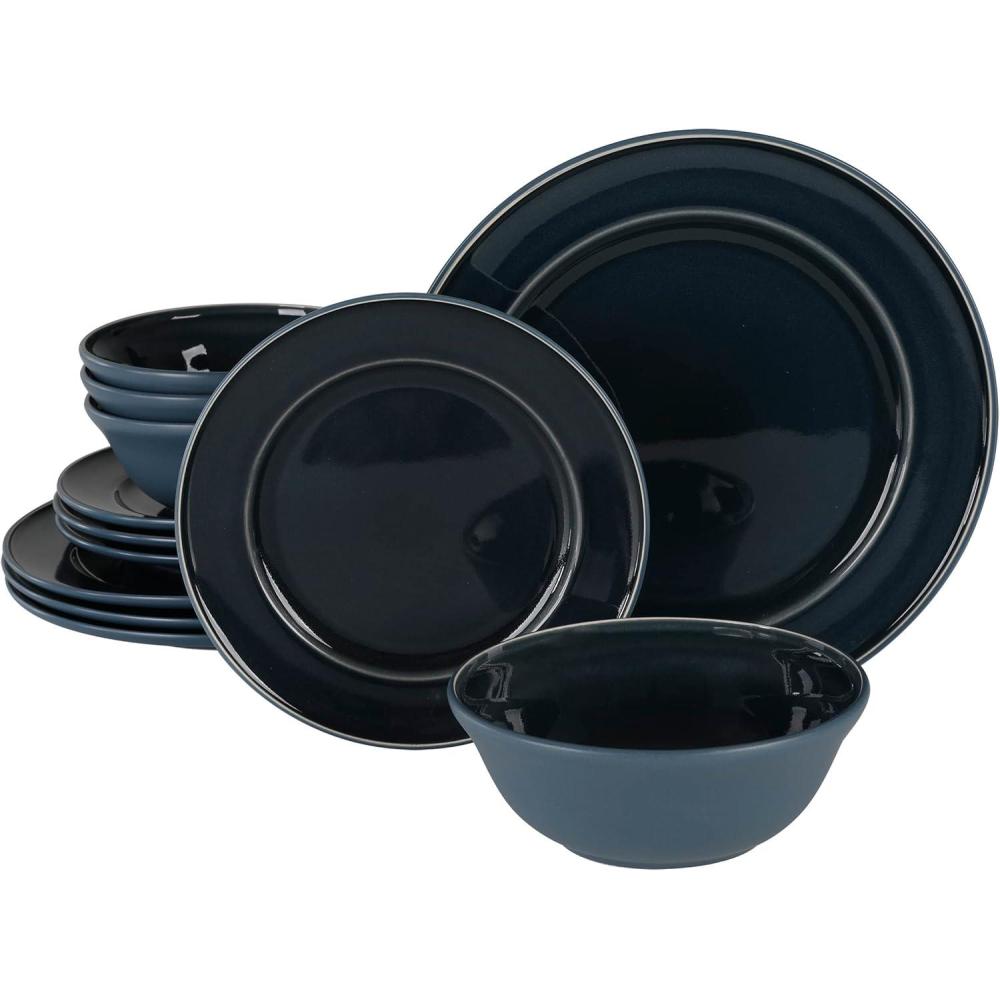 imageMartha Stewart Portillo 12 Piece Reactive Stoneware Dinnerware Set  Blue