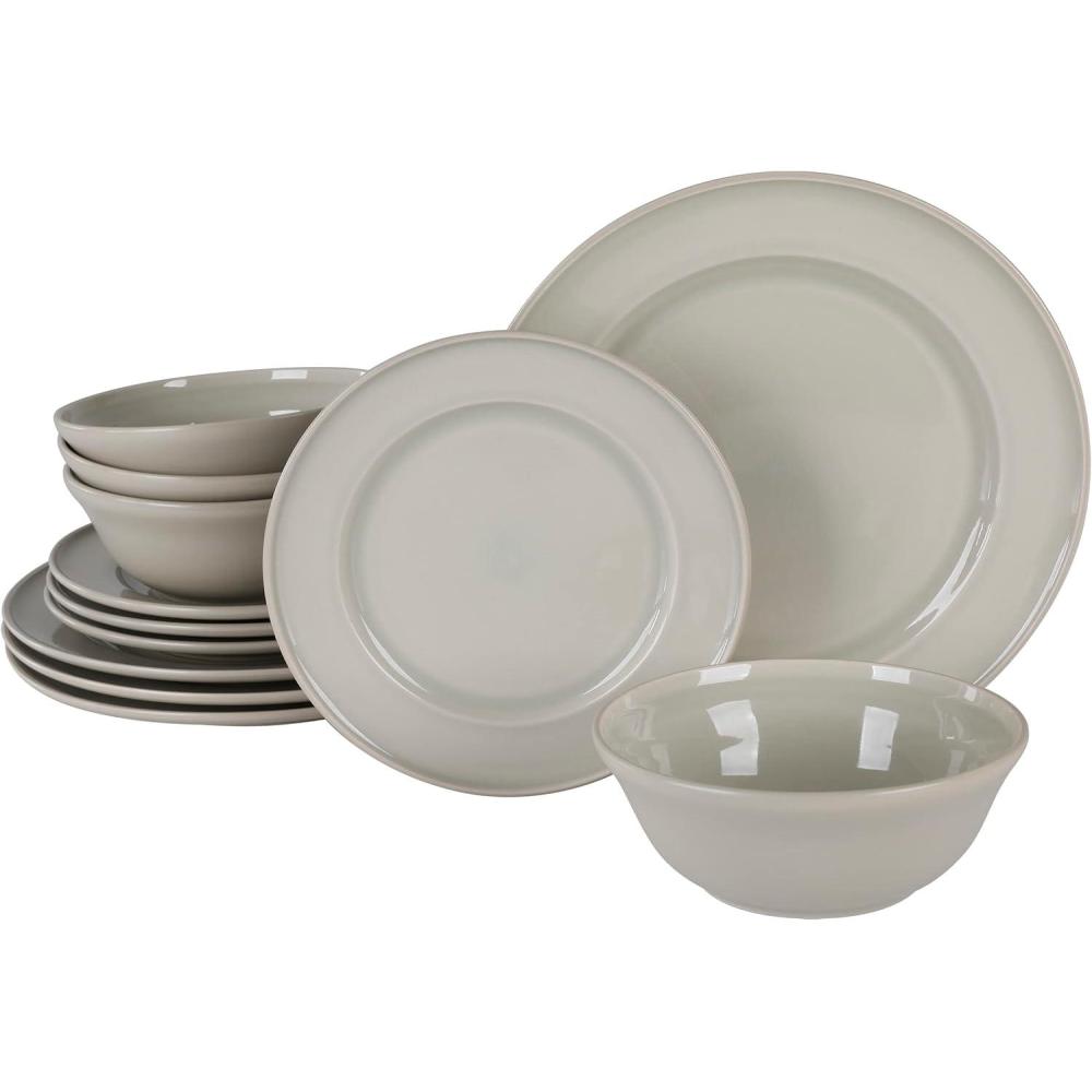 imageMartha Stewart Portillo 12 Piece Reactive Stoneware Dinnerware Set  Sharkey Gray