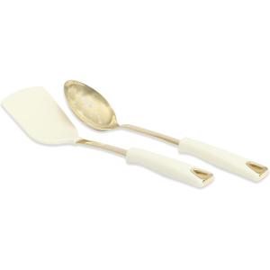 Martha Stewart Lockton 2-Piece Stainless Steel & Nylon Kitchen Turner and Slotted Spoon Set – Linen w/Gold