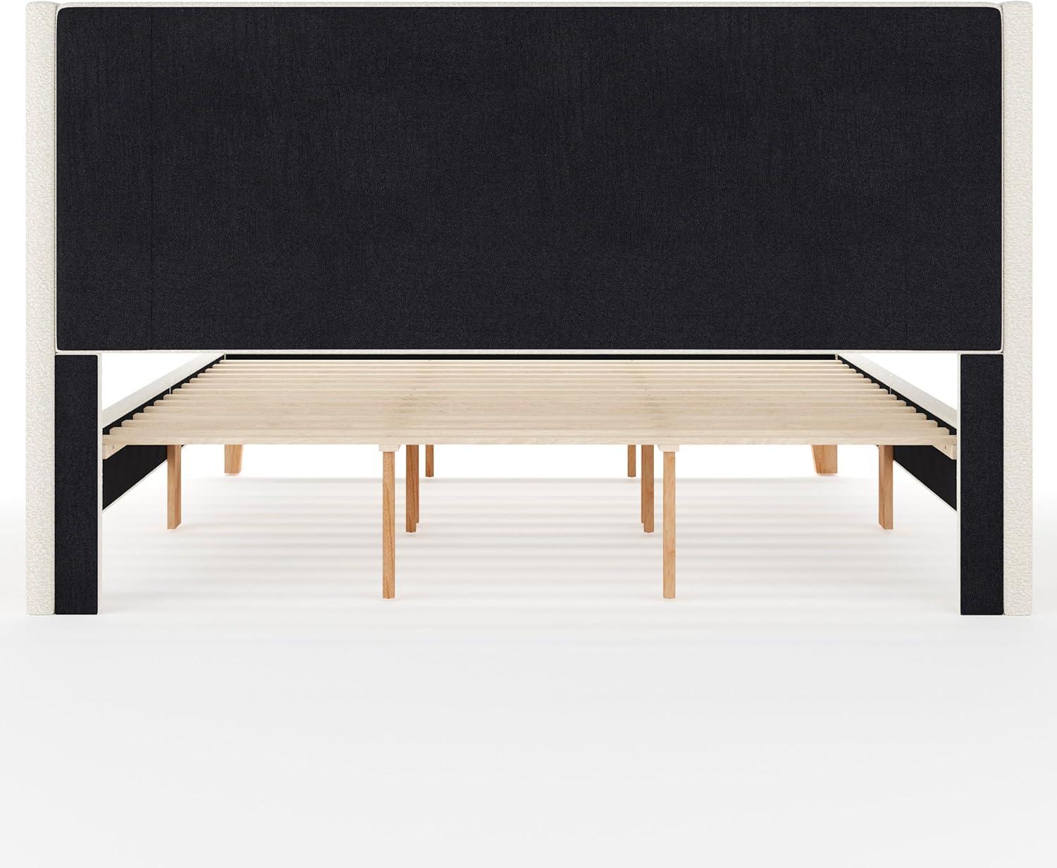 imageMartha Stewart Maisie Platform Bed with Wingback Headboard and Cushioned Side Rails Boucle Upholstery Wood Slat Foundation No Box Spring Needed King OffWhite