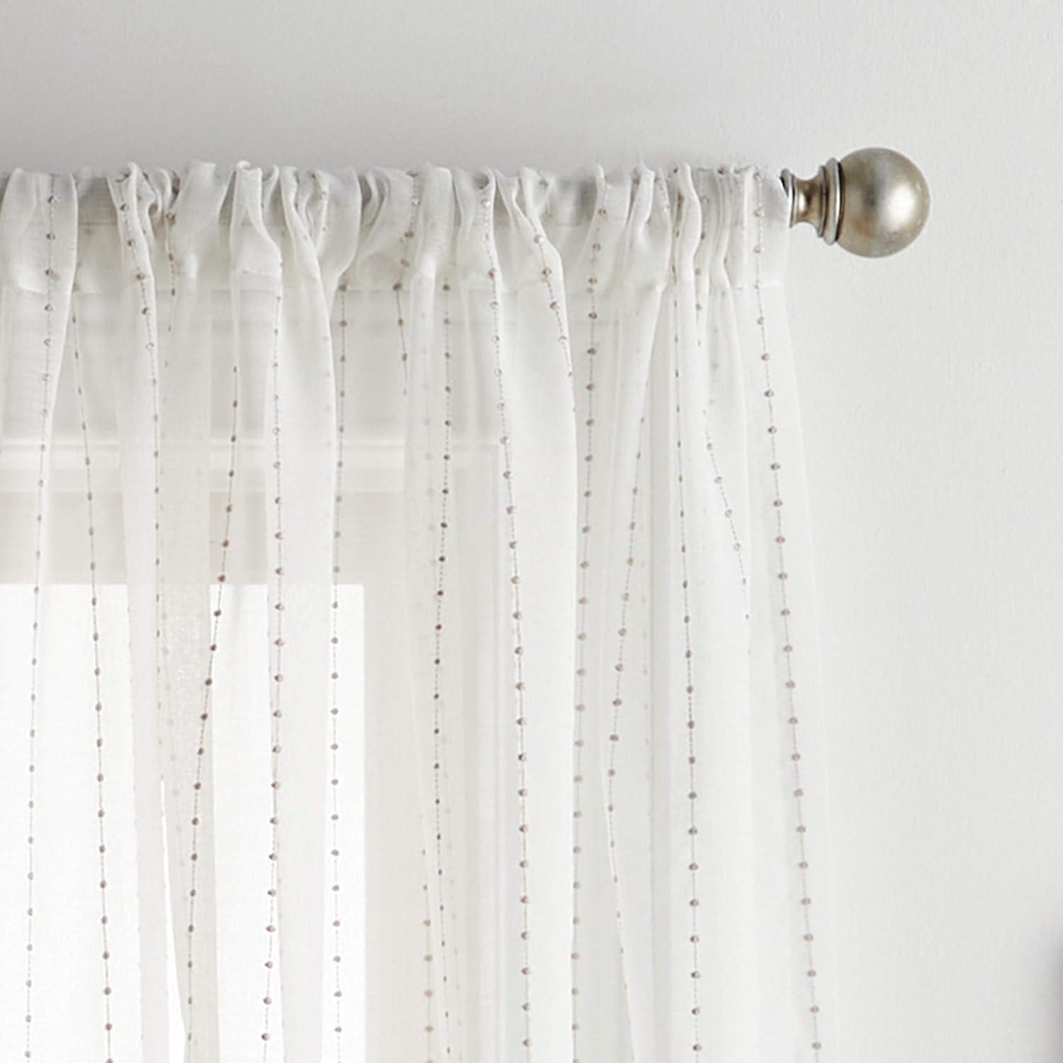 imageMartha Stewart Dot Embroidery Sheer Rod Pocket Window Curtain Panel Pair 84 ChampagneChampagne