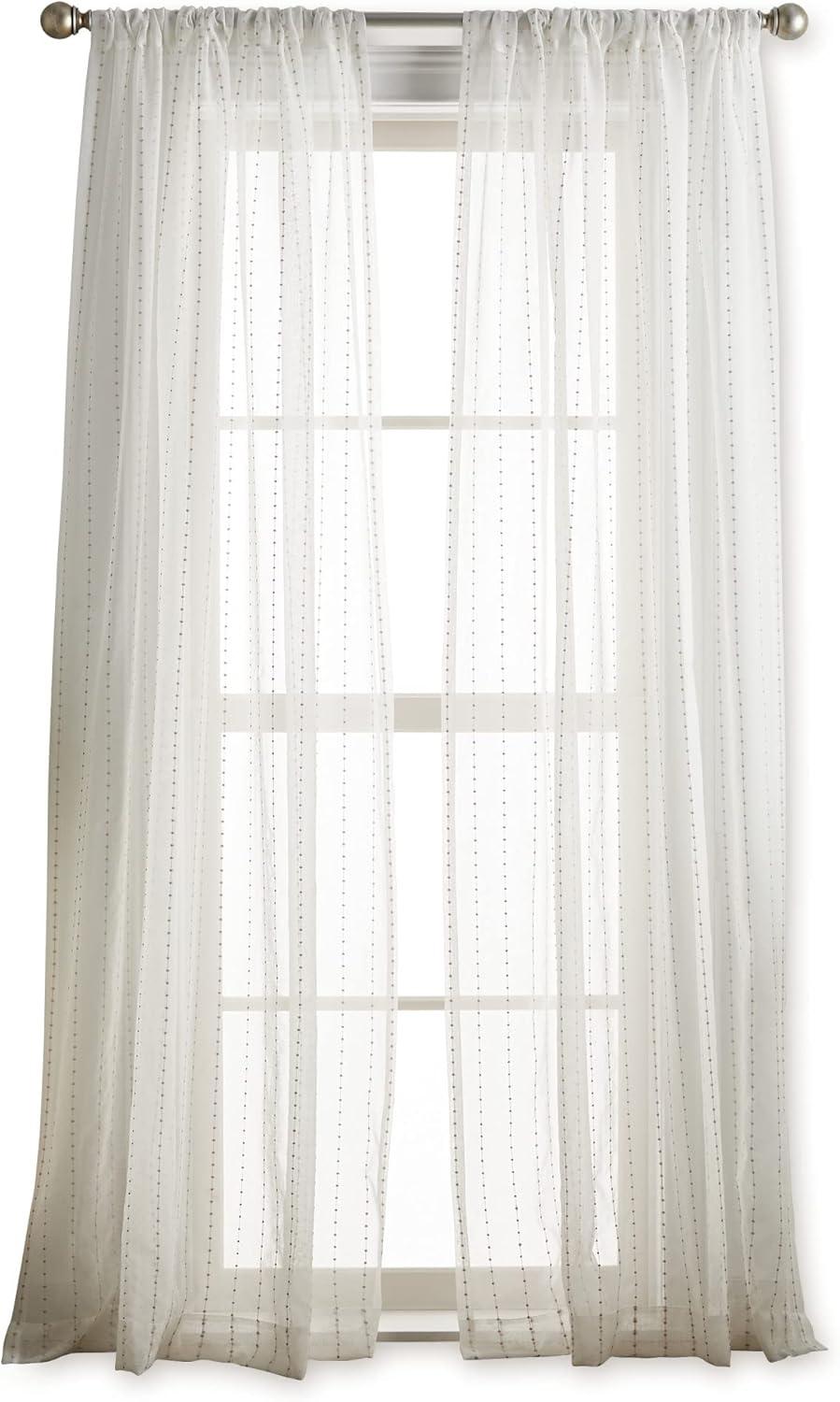 imageMartha Stewart Dot Embroidery Sheer Rod Pocket Window Curtain Panel Pair 84 ChampagneChampagne