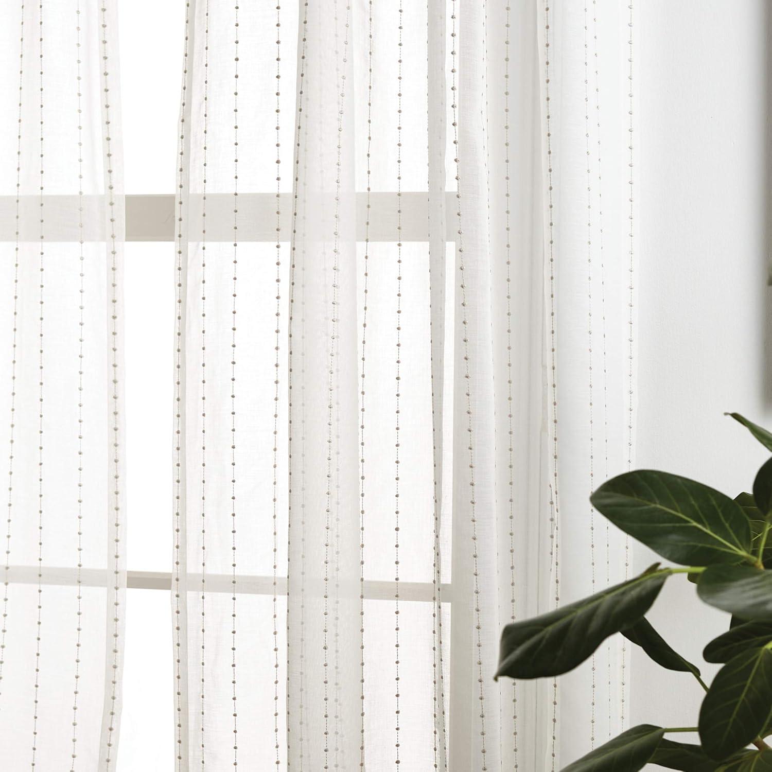 imageMartha Stewart Dot Embroidery Sheer Rod Pocket Window Curtain Panel Pair 84 ChampagneChampagne