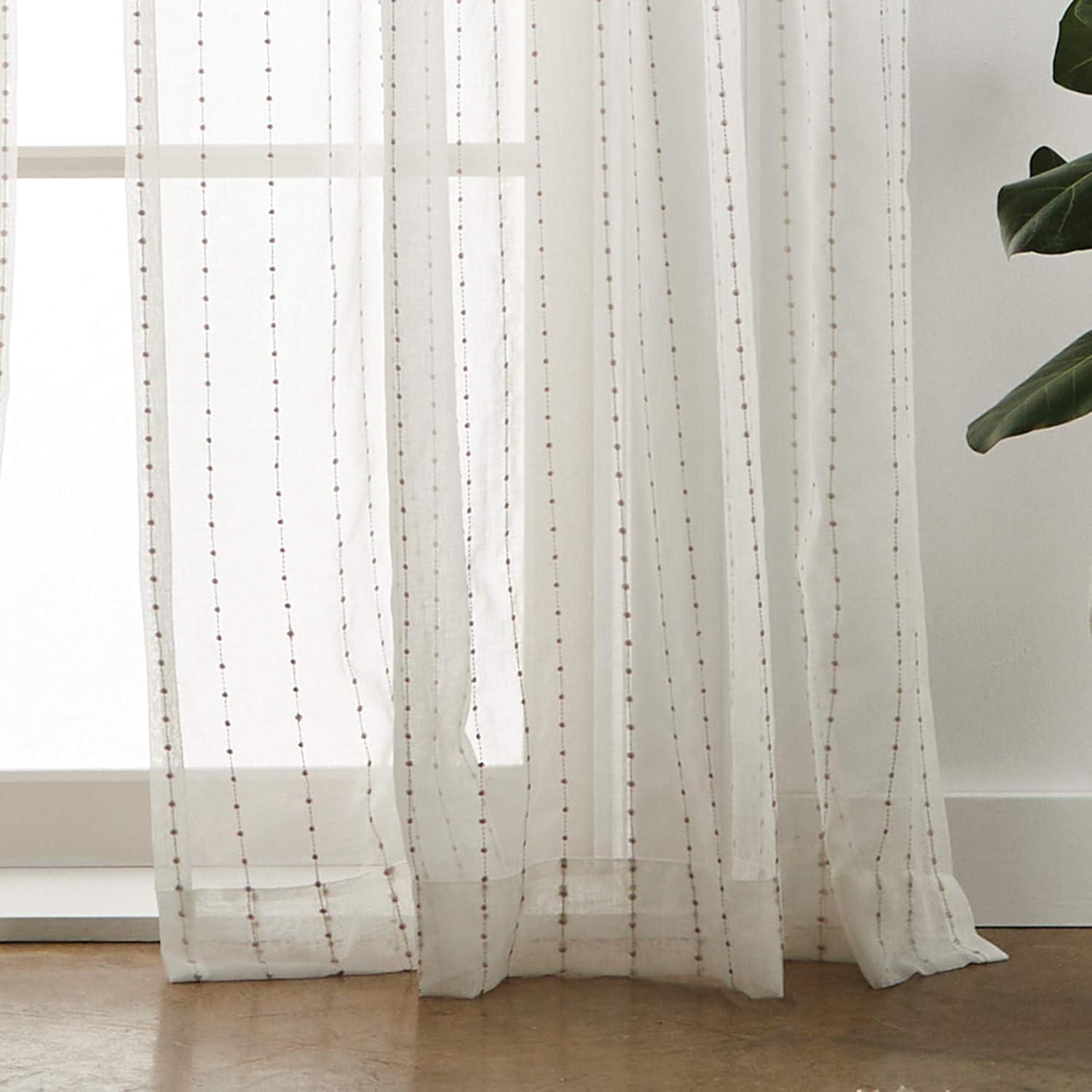imageMartha Stewart Dot Embroidery Sheer Rod Pocket Window Curtain Panel Pair 84 ChampagneChampagne