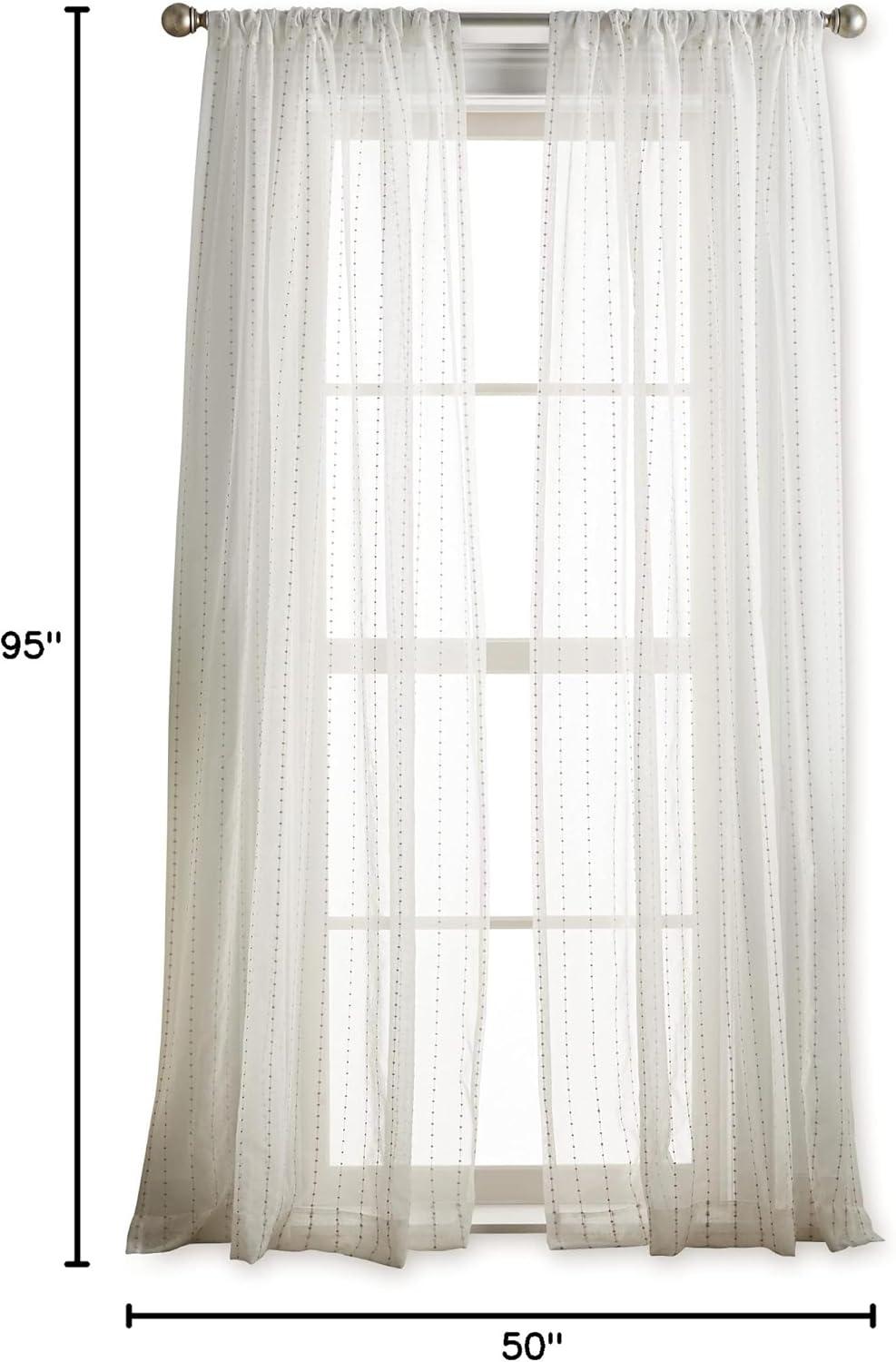 imageMartha Stewart Dot Embroidery Sheer Rod Pocket Window Curtain Panel Pair 84 ChampagneChampagne