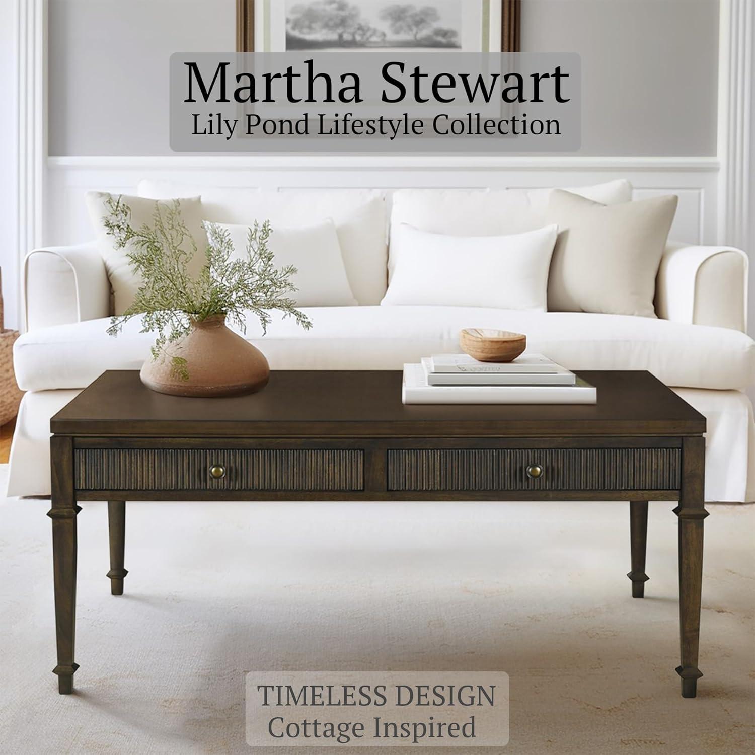imageMartha Stewart Kena Hall Console Entryway with Storage Fluted Drawers Solid Wood Legs Cottage Inspired Sofa Table Antique Brass Knobs Coastal Living Room Furniture 475 Wide Brown44