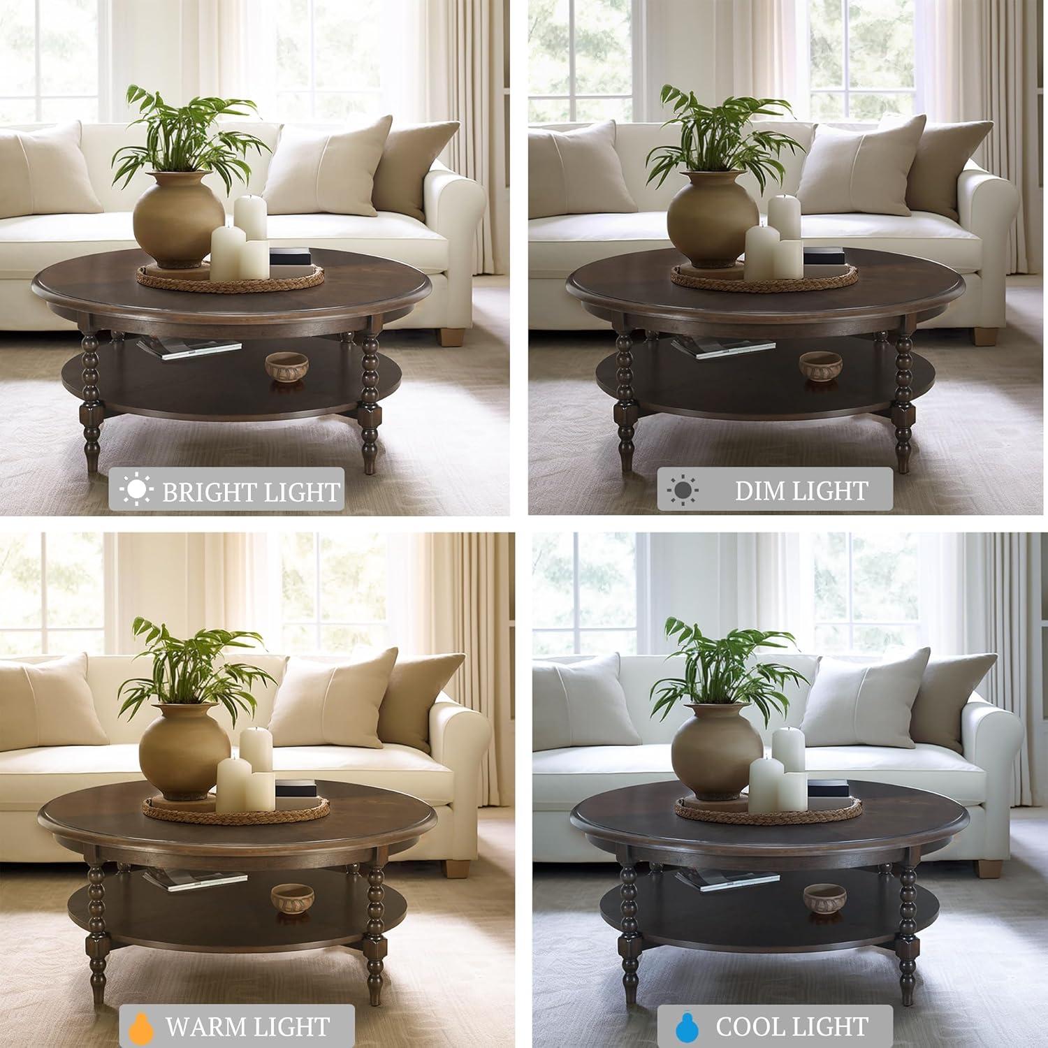imageMartha Stewart Philippe Round Coffee Table for Living Room Lily Pond Collection Coastal Coffee Table with Shelving for Storage Cottage Inspired Living Room Table 42 Wide Brown