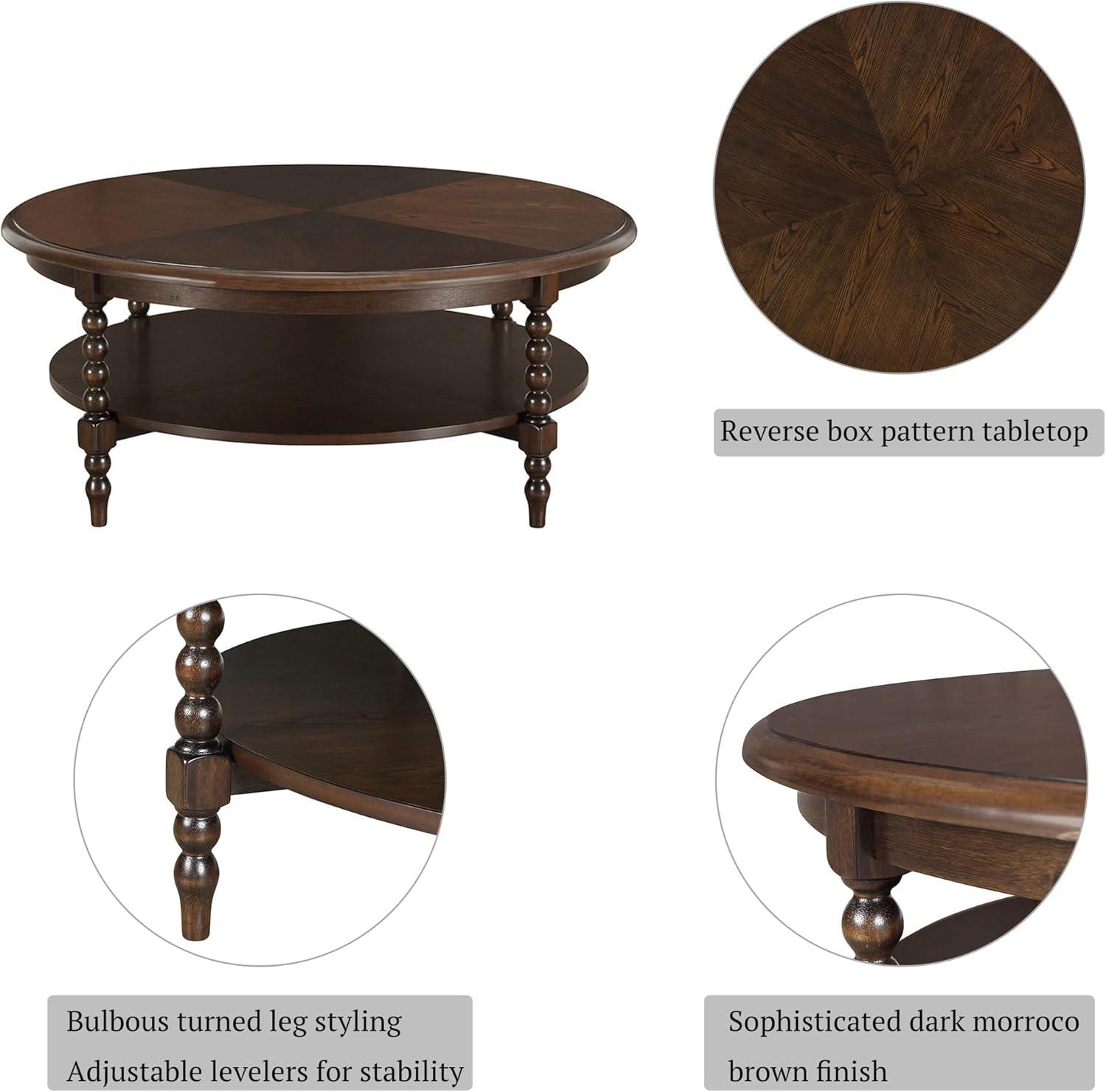 imageMartha Stewart Philippe Round Coffee Table for Living Room Lily Pond Collection Coastal Coffee Table with Shelving for Storage Cottage Inspired Living Room Table 42 Wide Brown